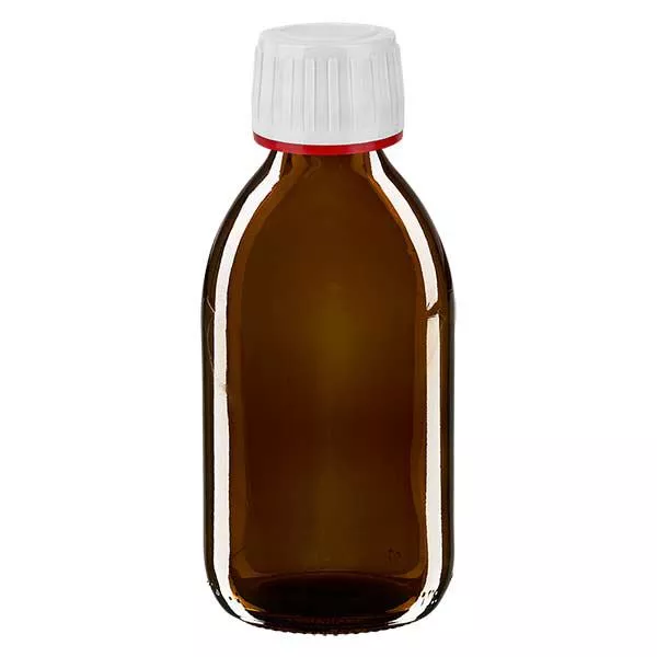 Butelka na lek 250 ml brązowa, zakrętka biała z czerwonym pierścieniem ApoGlas umożliwiającym manipulację. Farmaceutyczna jakość produkcji UE. Gwint 28 mm (PP28). (syrop, butelka z lekkiego szkła) Butelka na lek 250 ml brązowa, zakrętka biała z czerwonym pierścieniem ApoGlas umożliwiającym manipulację. Farmaceutyczna jakość produkcji UE. Gwint 28 mm (PP28). (syrop, butelka z lekkiego szkła)