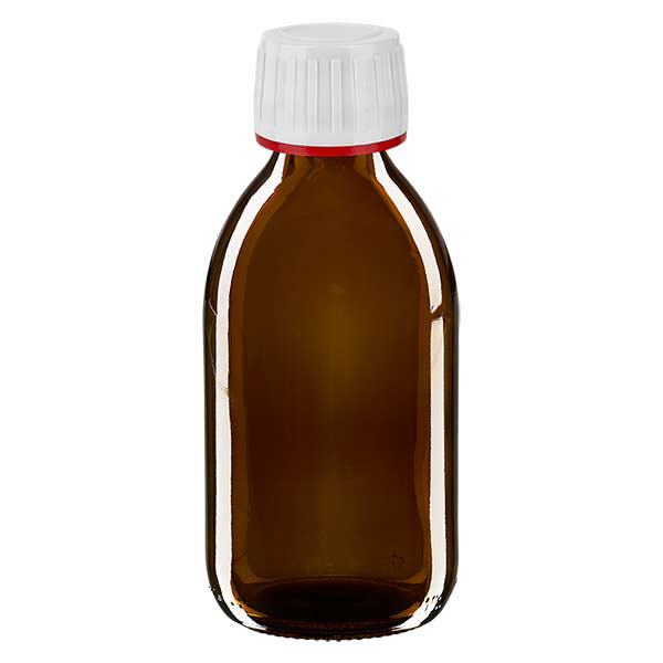 Butelka na lek 250 ml brązowa, zakrętka biała z czerwonym pierścieniem ApoGlas umożliwiającym manipulację. Farmaceutyczna jakość produkcji UE. Gwint 28 mm (PP28). (syrop, butelka z lekkiego szkła) Butelka na lek 250 ml brązowa, zakrętka biała z czerwonym pierścieniem ApoGlas umożliwiającym manipulację. Farmaceutyczna jakość produkcji UE. Gwint 28 mm (PP28). (syrop, butelka z lekkiego szkła)