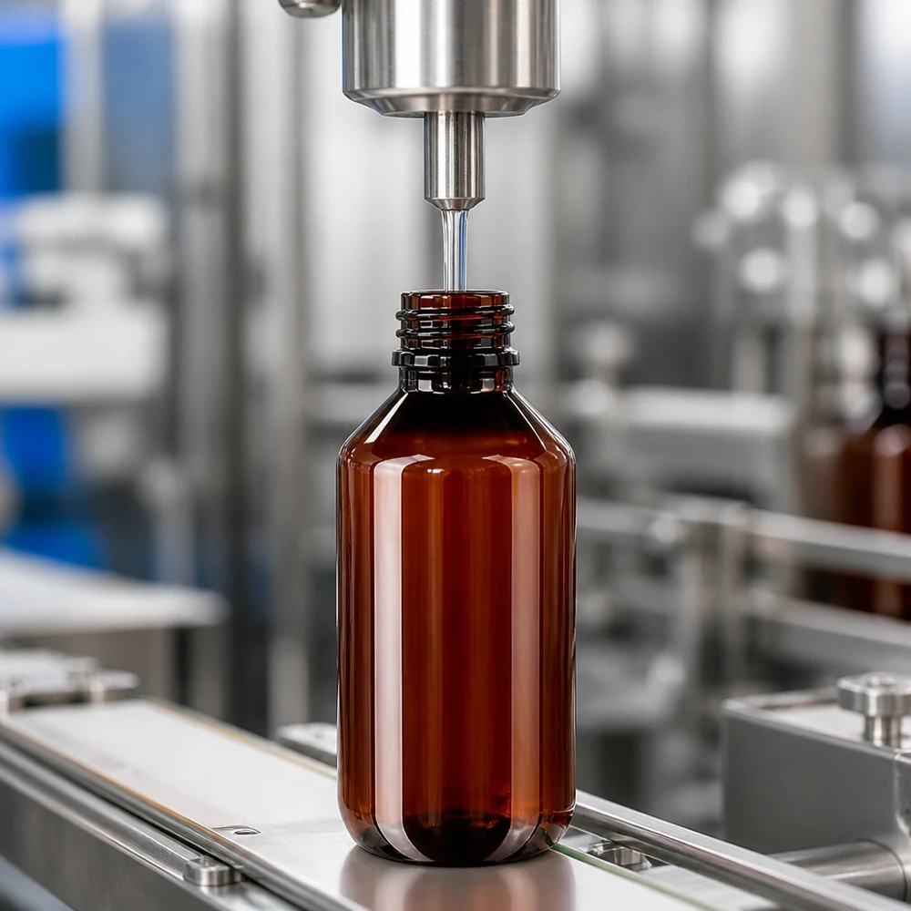 Butelka PET 200ml PP28 bez zakrętki Automatyczna linia rozlewnicza napełnia bursztynową butelkę PET o pojemności 200 ml z gwintem PP28