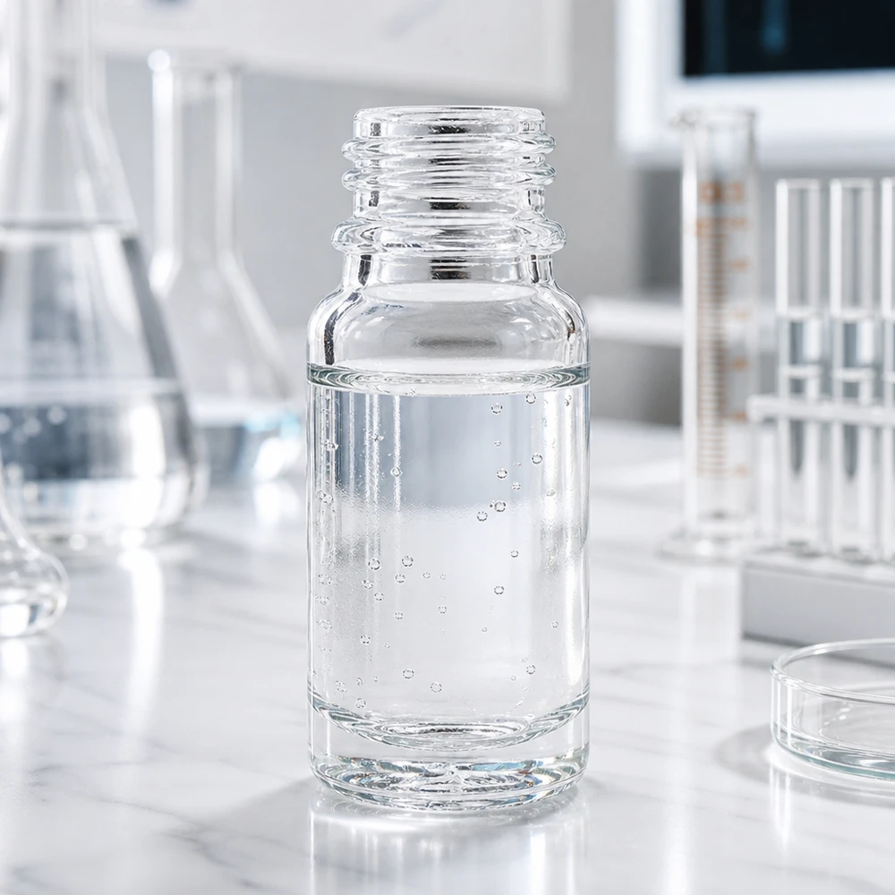 Butelka apteczna 10 ml ClearLine DIN18 UNiTWIST Butelka apteczna ClearLine DIN18 UNiTWIST o pojemności 10 ml, napełniona czystą wodą w warunkach laboratoryjnych