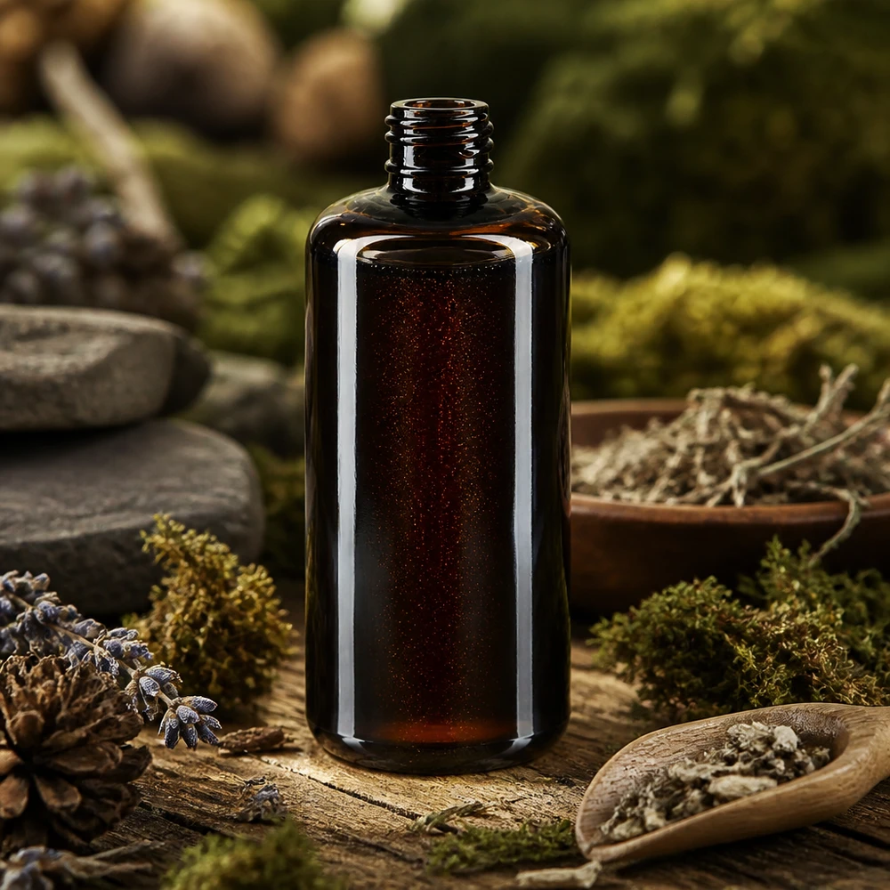 Stylowa butelka na kosmetyki Draco 200 ml o smukłej sylwetce wykonana z odpornego na promieniowanie UV fioletowego szkła Miron