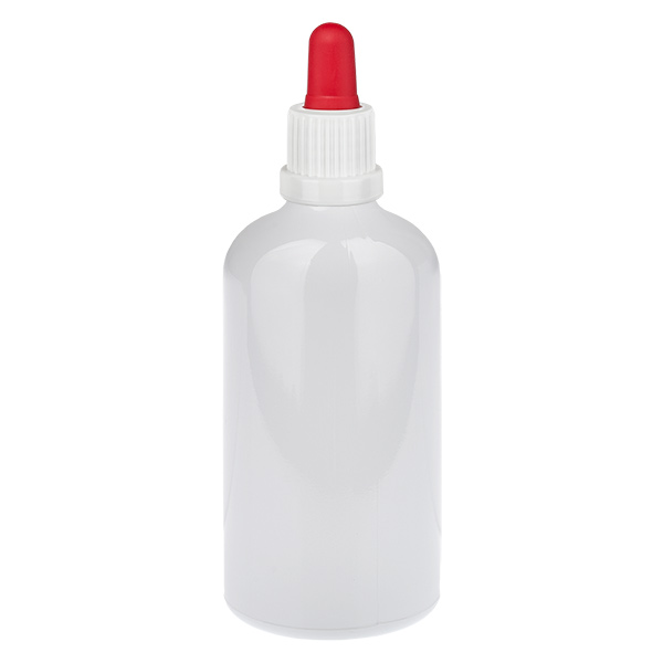 Butelka z pipetą 100 ml, biała/czerwona, zamknięcie zabezpieczające przed otwarciem WhiteLine UT18/100 Butelka z pipetą 100 ml, biała/czerwona, zamknięcie zabezpieczające przed otwarciem WhiteLine UT18/100