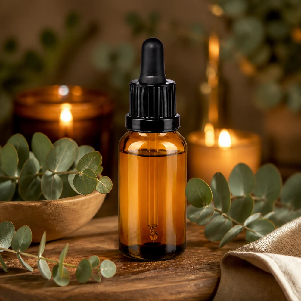 Butelka do leków płynnych 20 ml, czarna OV BrownLine UT18/20 Wysokiej jakości butelka z bursztynowego szkła o pojemności 20 ml z pipetą do profesjonalnej aromaterapii i odnowy biologicznej