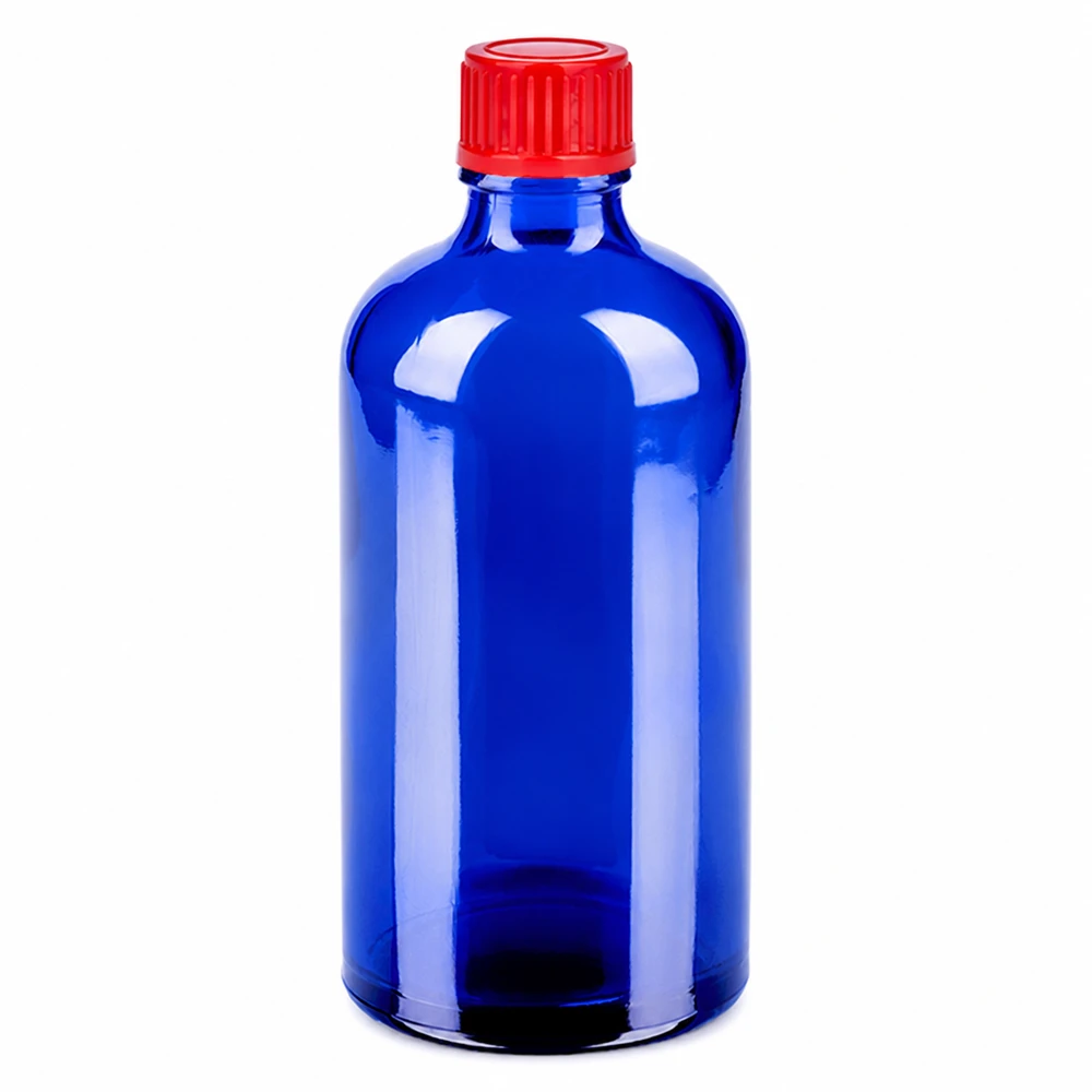 Butelka 100 ml 11 mm SV czerwona STD BlueLine UT18/100 100 ml niebieska szklana butelka z czerwoną zakrętką 11 mm SV na leki i kosmetyki