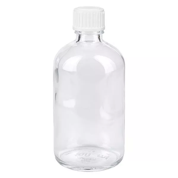 Butelka apteczna przezroczysta 100ml zakrętka białe kuleczki St