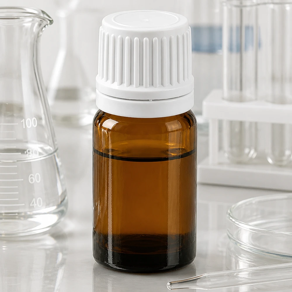 Butelka z zakraplaczem BrownLine 5 ml z białą zakrętką OV do zastosowań laboratoryjnych i farmaceutycznych
