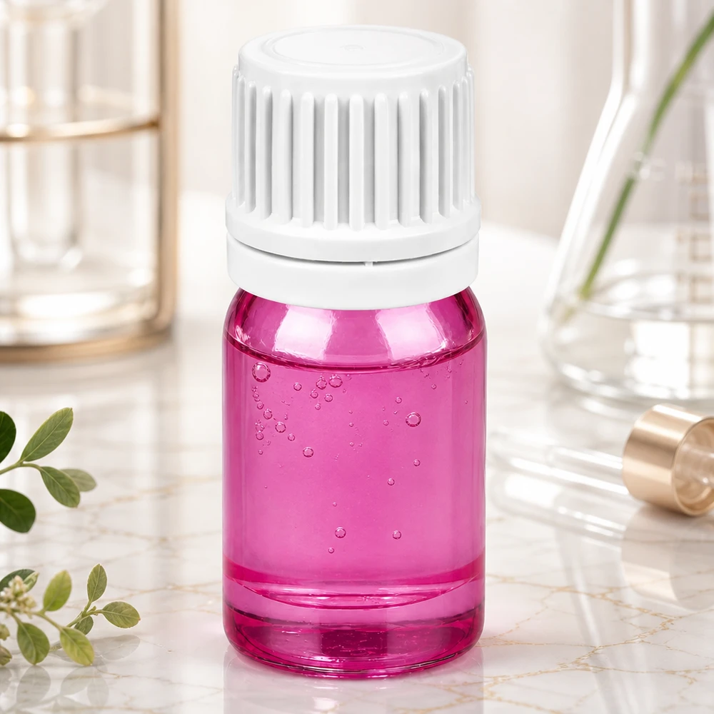 Butelka z zakraplaczem 5 ml 0,7 mm biała zakrętka Originality PurpleLine UT18/5 Mała szklana buteleczka o pojemności 5 ml z precyzyjnym zakraplaczem w eleganckim fioletowym kolorze do zastosowań kosmetycznych