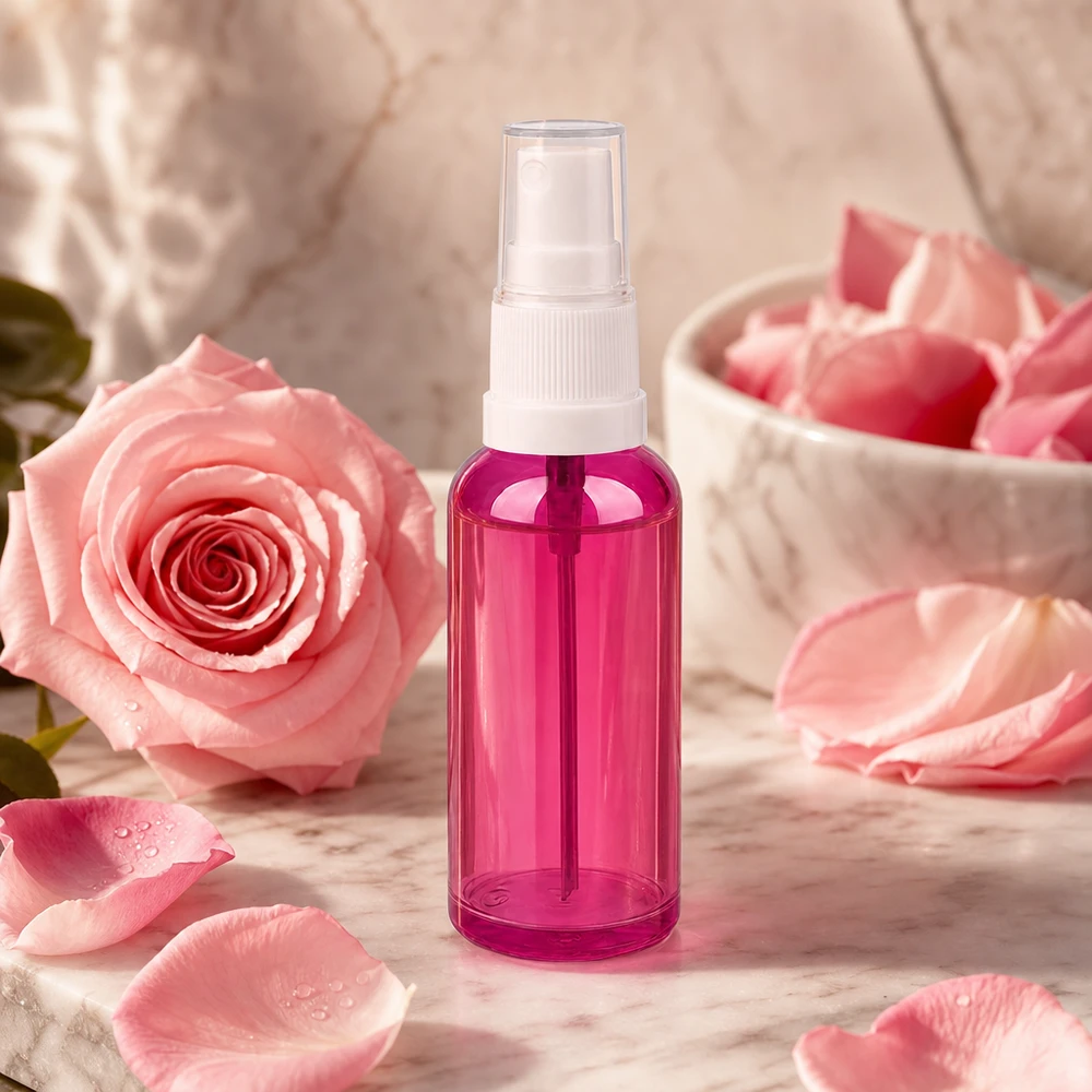 Butelka z rozpylaczem 50 ml biała/przezroczysta Standard PurpleLine UT18/50 Pusta butelka z rozpylaczem 50 ml w przezroczystym fioletowym kolorze z białą głowicą rozpylającą do kosmetyków DIY