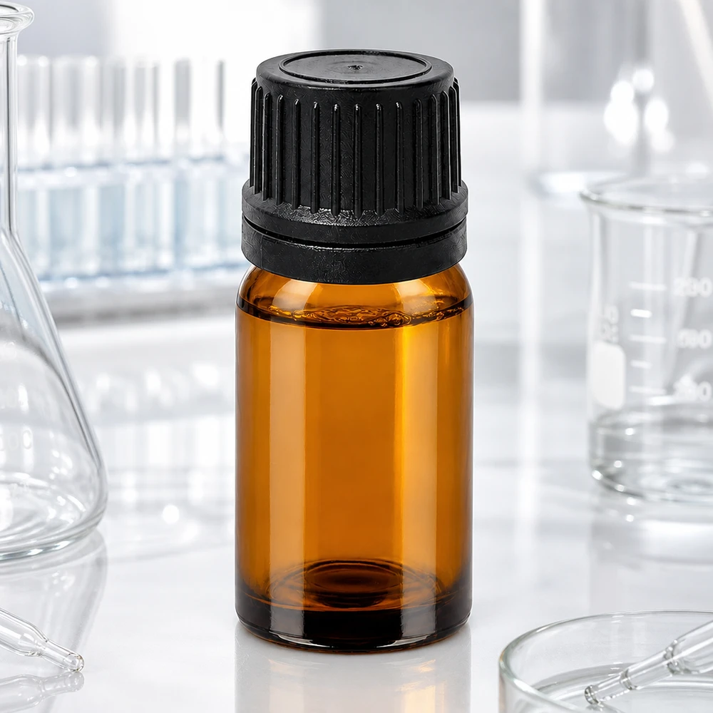 10 ml butelka z zakraplaczem 1 mm czarna OV BrownLine UT18/10 Szklana butelka 10 ml w kolorze bursztynowym z otworem zakraplacza 1 mm i czarną zakrętką OV dla farmacji