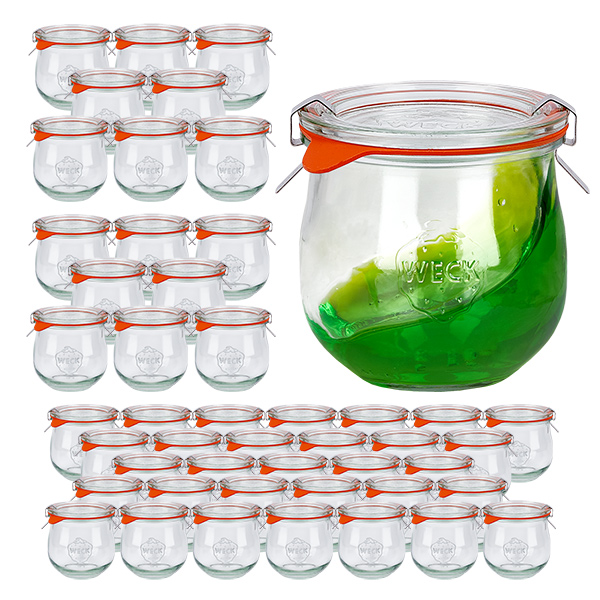 Zestaw 48 słoików Weck Słoik tulipan o pojemności 370 ml z 48 szklanymi pokrywkami Zestaw 48 słoików Weck Słoik tulipan o pojemności 370 ml z 48 szklanymi pokrywkami