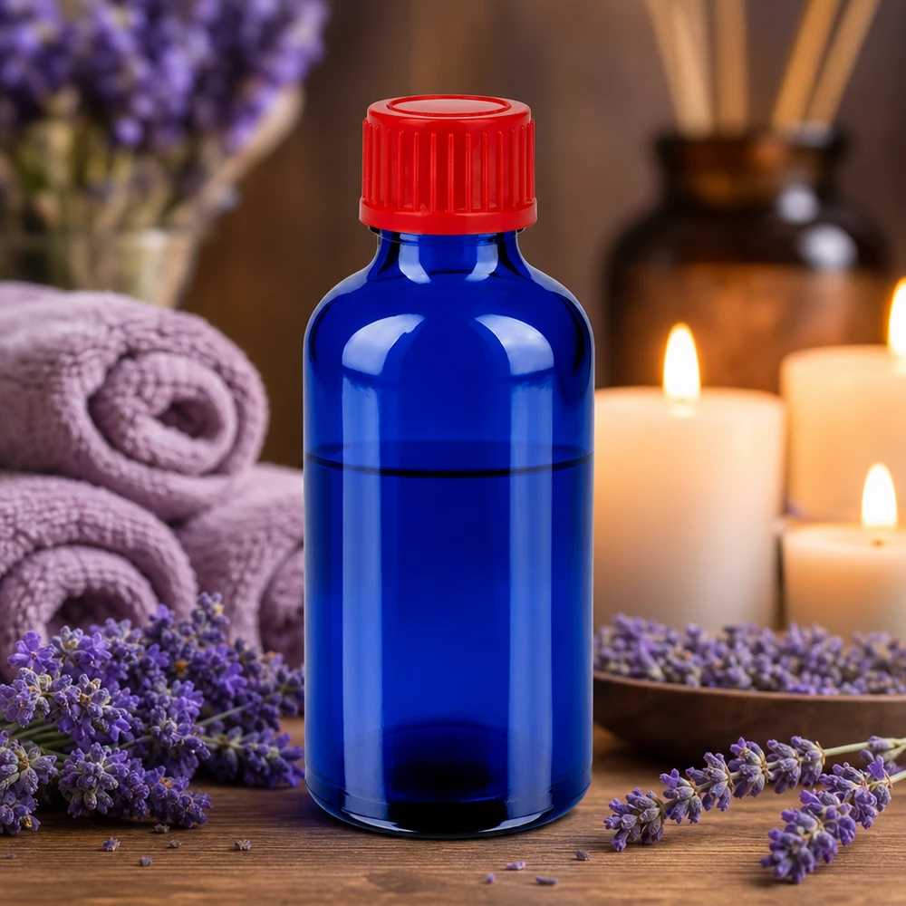 Butelka do aromaterapii 50ml BlueLine UT18/50 z czerwoną nakrętką na olejki eteryczne