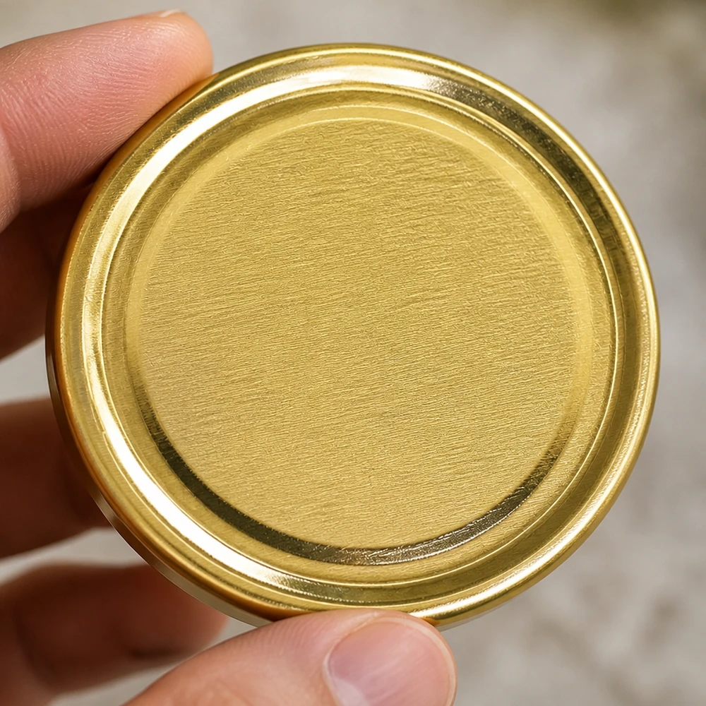 Spód złotej nakrętki typu twist-off TO43 UNiTWIST BioSeal BPA-NI unitemp o średnicy 43 mm