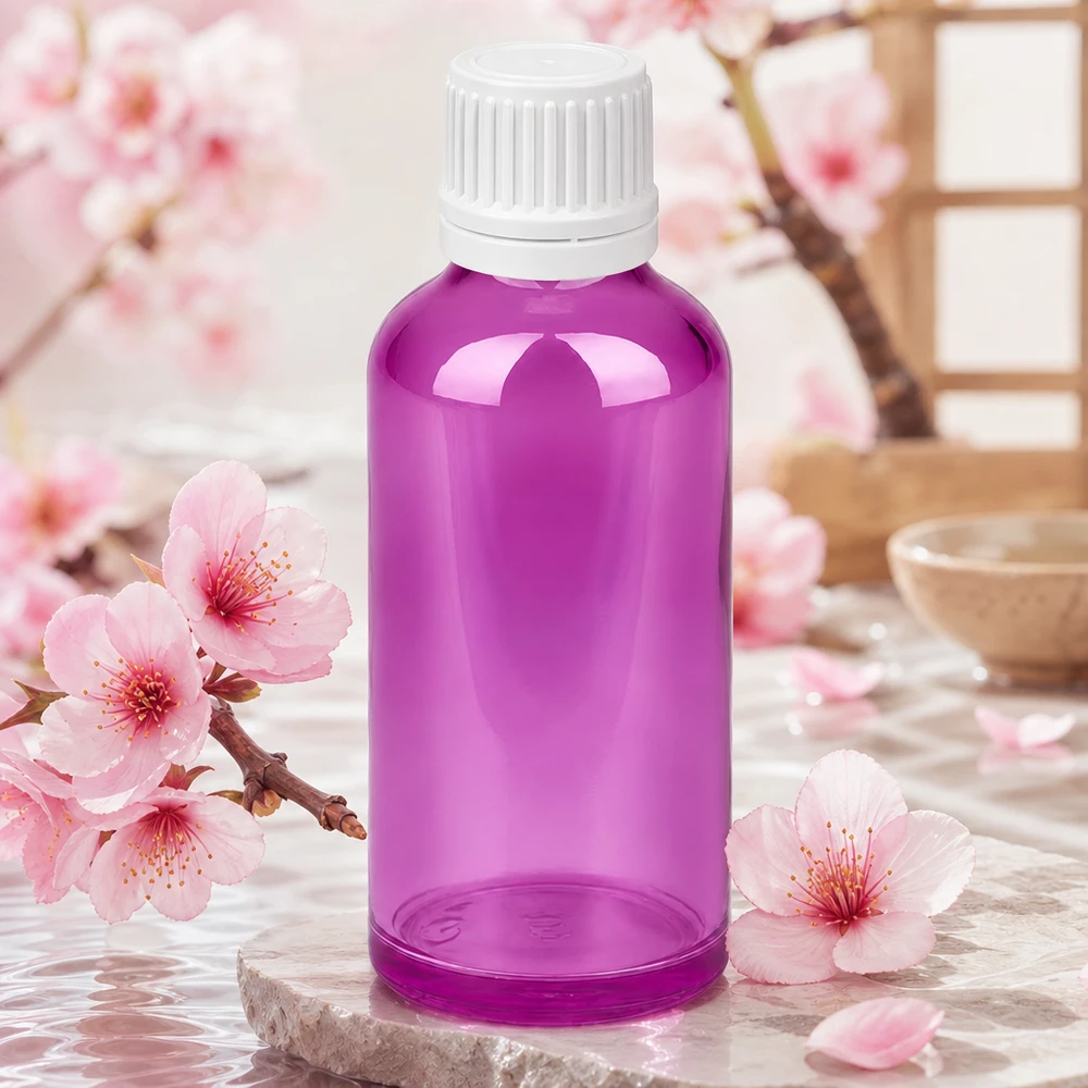Butelka 50ml 11mm zakrętka biała Oryginalna zakrętka PurpleLine UT18/50 Elegancka butelka 50 ml z fioletowego szkła z otworem 11 mm umożliwiającym precyzyjne dozowanie.