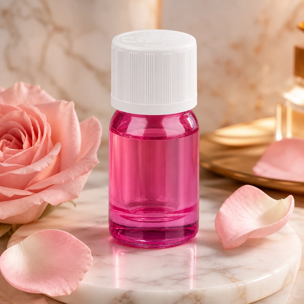 Butelka 5 ml z zakrętką 11 mm biała, standardowa, zabezpieczona przed dziećmi butelka PurpleLine UT18/5 Kompaktowy fioletowy szklany flakonik o pojemności 5 ml z zabezpieczeniem przed dziećmi, idealny do perfum i esencji.
