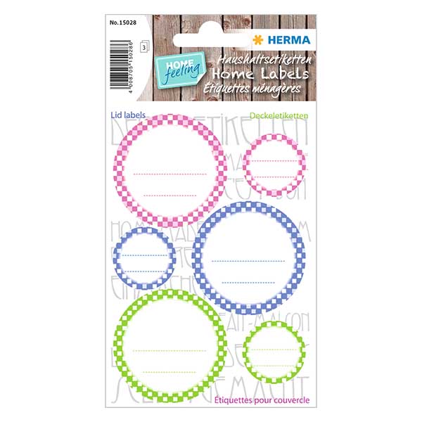 Kolorowe etykiety na pokryw&#281; (18 naklejek) &#248;24/44 mm | 3 arkusze = 18 papierowych naklejek.