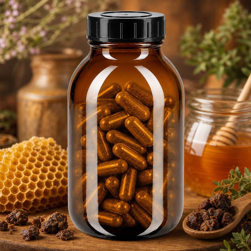 Szklana butelka o pojemności 500 ml w eleganckim brązowym kolorze z szerokim otworem ułatwiającym napełnianie i opróżnianie.