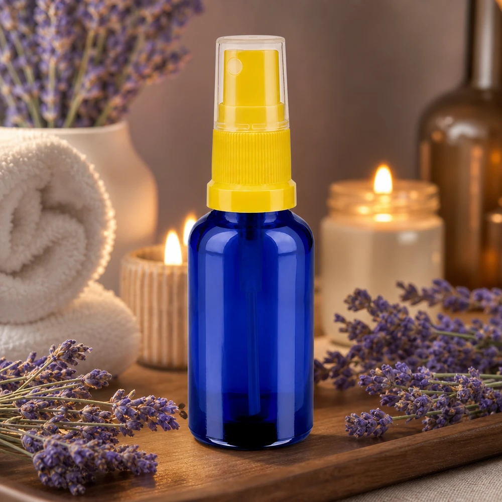 Wysokiej jakości butelka z rozpylaczem BlueLine 30 ml z przezroczystą głowicą rozpylającą do aromaterapii i odnowy biologicznej