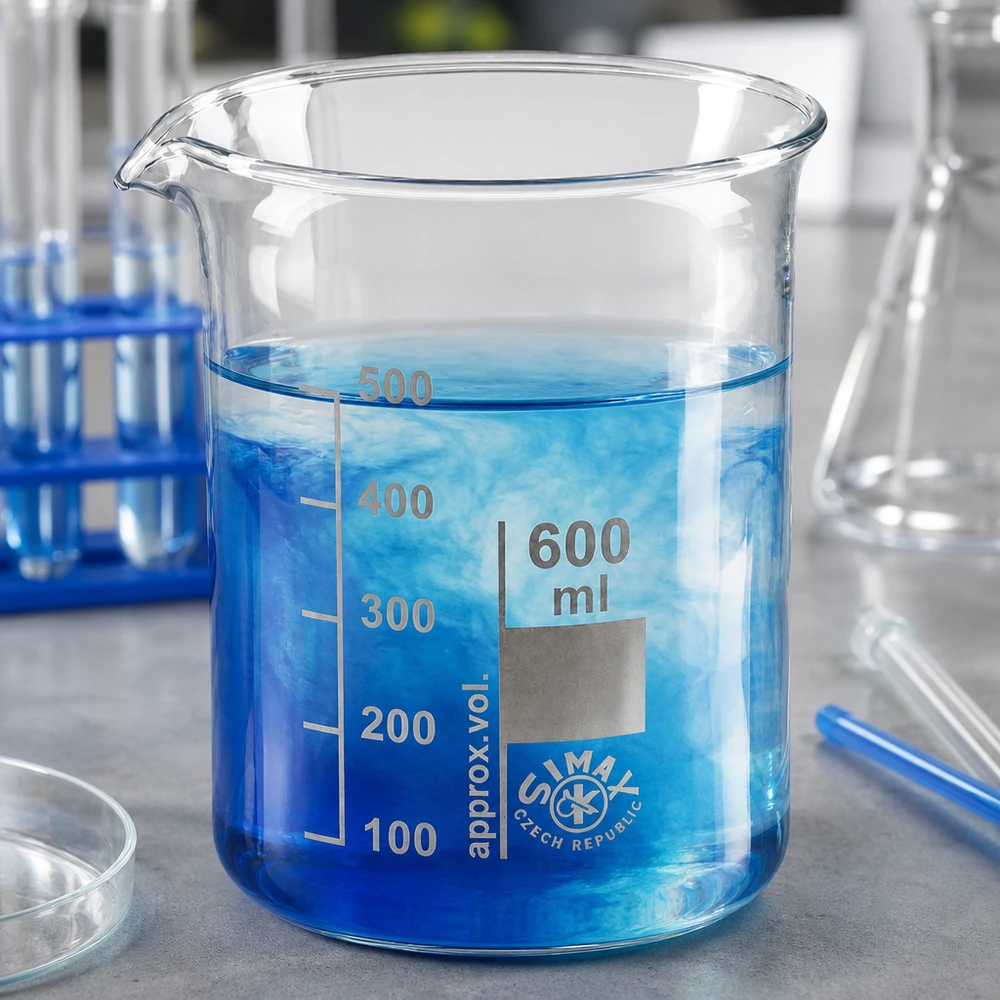 Zlewka żaroodporna 600 ml wykonana z wytrzymałego szkła borokrzemowego do zastosowań laboratoryjnych