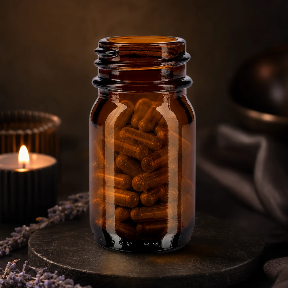 Butelka z szeroką szyjką o pojemności 30 ml z bursztynowego szkła Kompaktowa butelka z szeroką szyjką o pojemności 30 ml wykonana z wysokiej jakości bursztynowego szkła do codziennego użytku