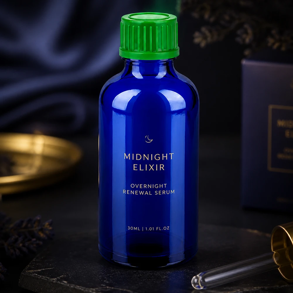 Butelka 50 ml 11 mm SV zielony STD BlueLine UT18/50 50 ml butelka ze szkła kobaltowego z prążkowaną zieloną zakrętką do bezpiecznego przechowywania serum