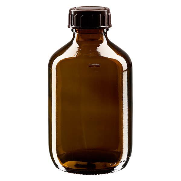 Butelka na lek 200 ml brązowa, z zakrętką brązową ApoGlas. Farmaceutyczna jakość produkcji UE. Gwint 28 mm (PP28). (syrop, butelka z lekkiego szkła) Butelka na lek 200 ml brązowa, z zakrętką brązową ApoGlas. Farmaceutyczna jakość produkcji UE. Gwint 28 mm (PP28). (syrop, butelka z lekkiego szkła)