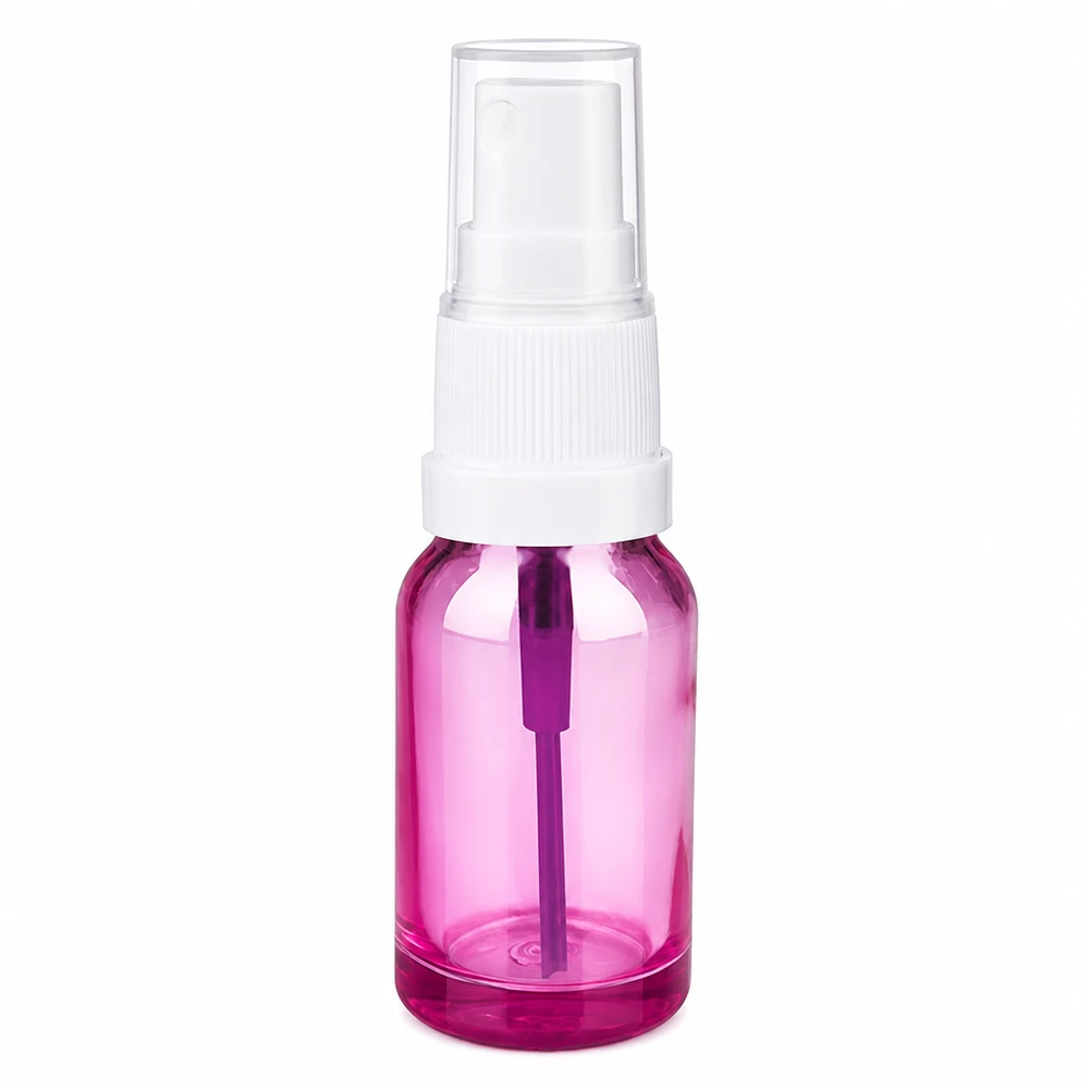 Butelka z rozpylaczem 10 ml biała/przezroczysta Standard PurpleLine UT18/10 Butelka z rozpylaczem 10 ml w kolorze przezroczystego fioletu z białą nakrętką z pompką do kosmetyków i perfum