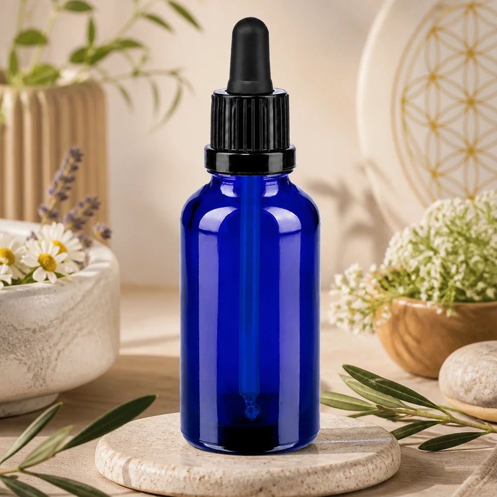Kompaktowa szklana butelka 30 ml z pipetą BlueLine UT18/30 zapewniająca oszczędność miejsca podczas przechowywania