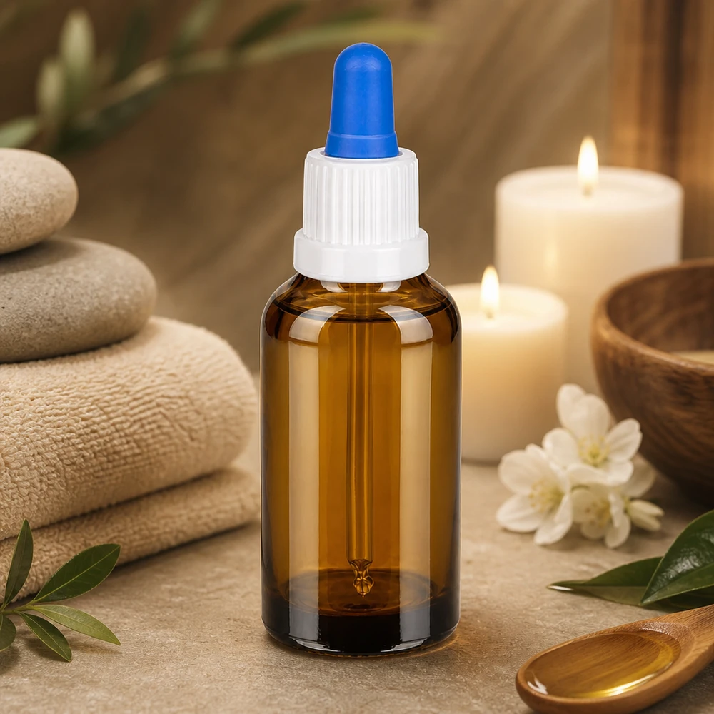 Butelka z pipetą 30 ml biała/niebieska OV BrownLine UT18/30 Profesjonalna butelka z pipetą 30 ml z niebieską końcówką do precyzyjnej aplikacji w spa i centrach odnowy biologicznej