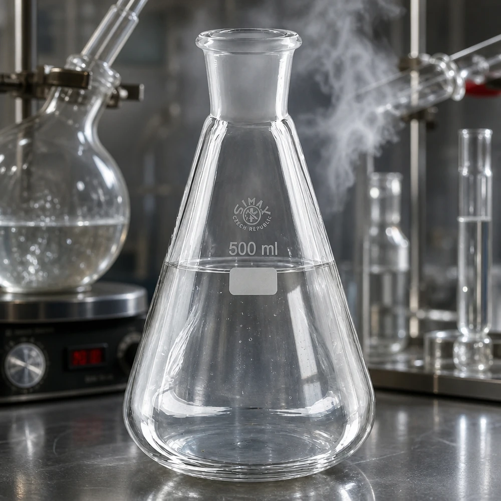 Kolba Erlenmeyera 500 ml ze standardowym szlifowanym złączem (29/32) Przezroczysta kolba Erlenmeyera o pojemności 500 ml ze standardowym szlifowanym złączem 29/32 do eksperymentów chemicznych