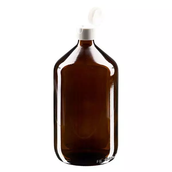 Butelka na leki 1000 ml, brązowa, z klapką ApoGlas. Farmaceutyczna jakość produkcji UE. Gwint 28 mm (PP28). (syrop, butelka z lekkiego szkła) Butelka na leki 1000 ml, brązowa, z klapką ApoGlas. Farmaceutyczna jakość produkcji UE. Gwint 28 mm (PP28). (syrop, butelka z lekkiego szkła)