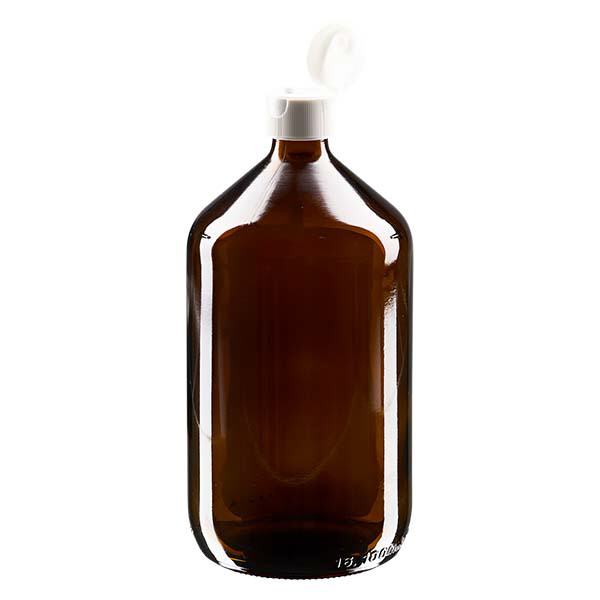 Butelka na leki 1000 ml, brązowa, z klapką ApoGlas. Farmaceutyczna jakość produkcji UE. Gwint 28 mm (PP28). (syrop, butelka z lekkiego szkła) Butelka na leki 1000 ml, brązowa, z klapką ApoGlas. Farmaceutyczna jakość produkcji UE. Gwint 28 mm (PP28). (syrop, butelka z lekkiego szkła)