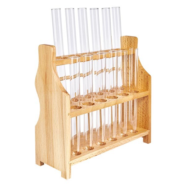 Stojak na probówki z drewna z 12 probówkami wapniowo-sodowymi 160x16 Stojak na probówki z drewna z 12 probówkami wapniowo-sodowymi 160x16