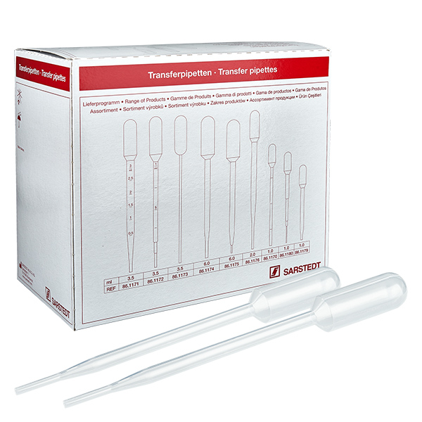 Pipeta transferowa, objętość nominalna: 6 ml, (dł. x szer.): 152 x 15 mm, materiał: LD-PE, przezroczysta, wielkość kropli: 40 µl - 55 µl, 400 sztuk/karton Pipeta transferowa, objętość nominalna: 6 ml, (dł. x szer.): 152 x 15 mm, materiał: LD-PE, przezroczysta, wielkość kropli: 40 µl - 55 µl, 400 sztuk/karton