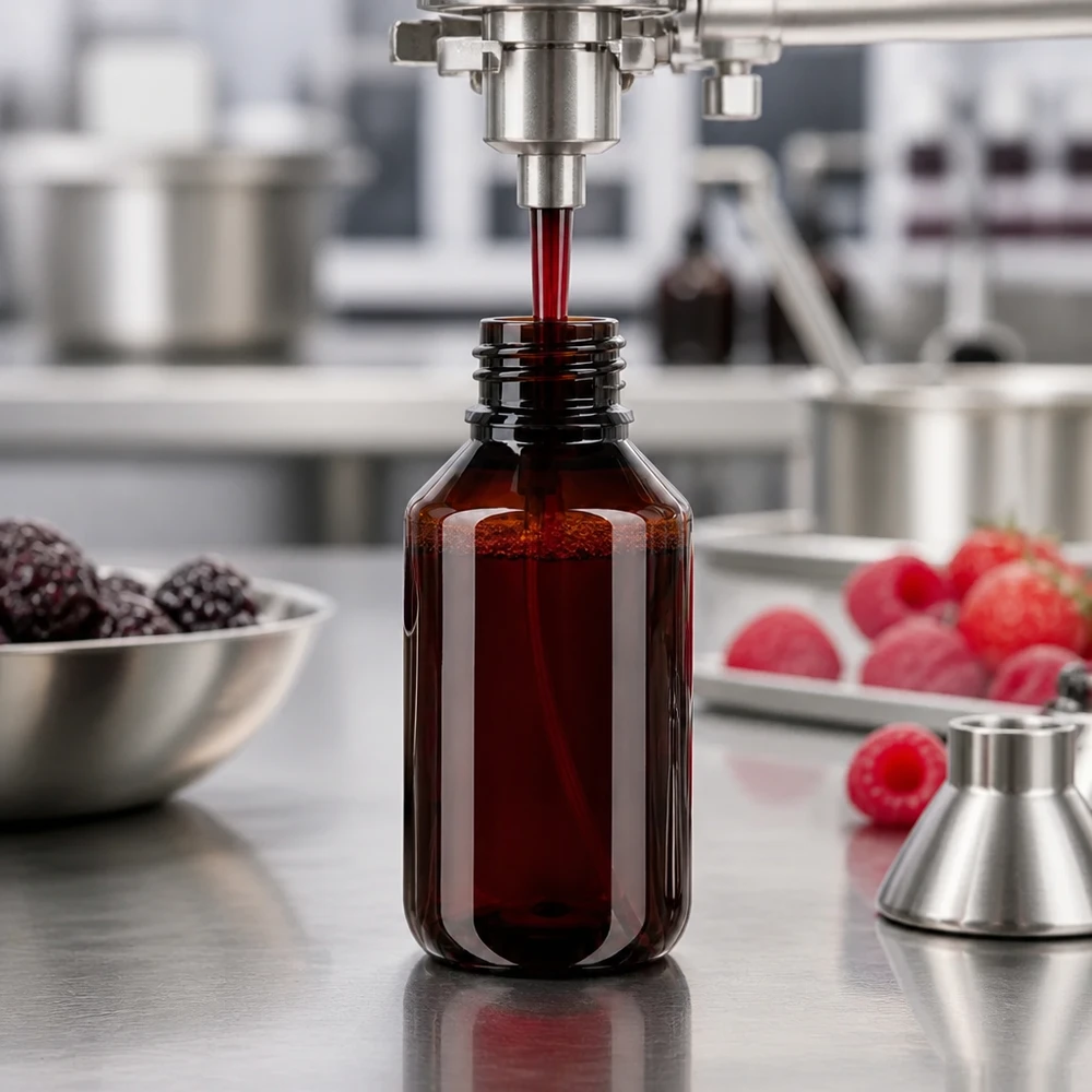 Butelka PET 100ml z atomizerem biała Präzise Dosieranlage füllt roten Pflanzenextrakt in kompakte 100ml PET Flasche