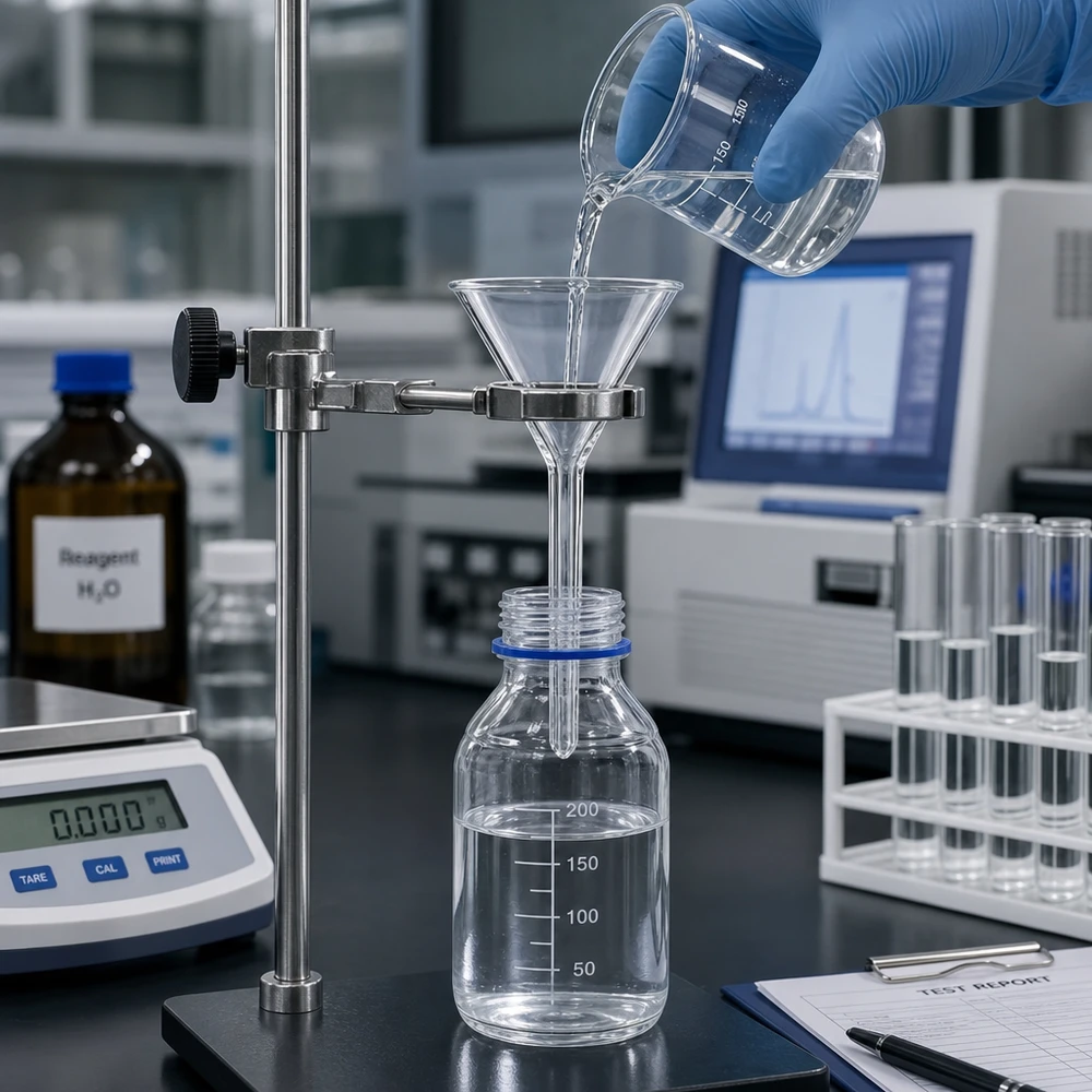 Lejek Ø 45 mm borokrzemianowy kątowy 60 krótki styl Krótki lejek 45 mm wykonany z żaroodpornego borokrzemianu do profesjonalnej pracy laboratoryjnej