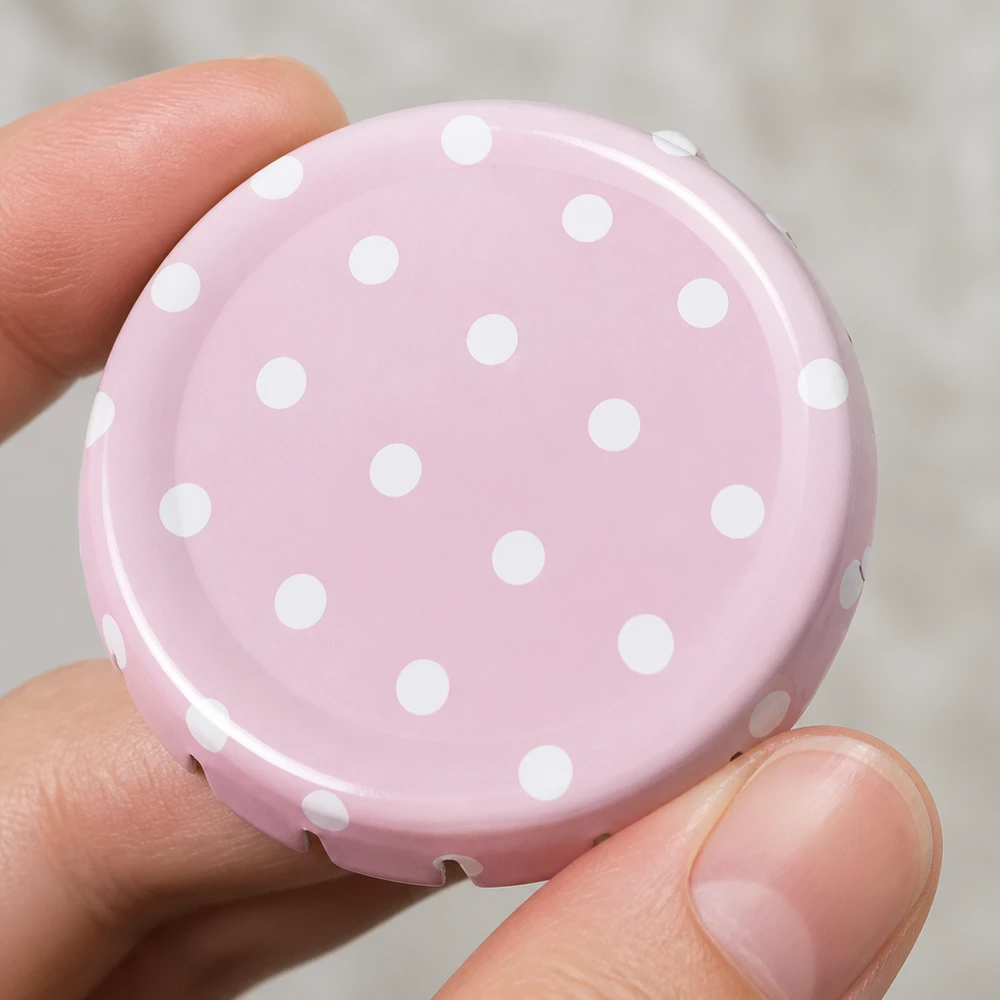 58mm BasicSeal Deckel Punkte rosa matt (TO58) UNiTWIST Pokrywka UniTwist BasicSeal TO58, matowy różowy z białymi kropkami, 58 mm, zamknięcie typu twist-off – widok z góry