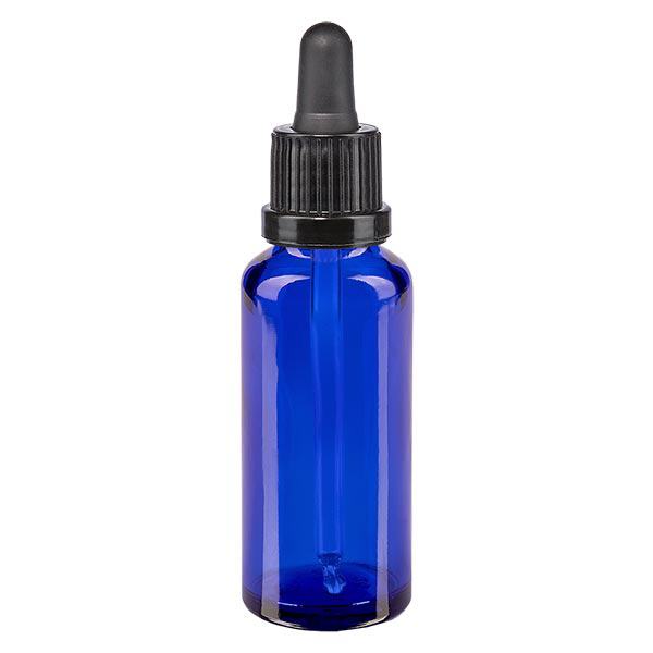 Butelka apteczna niebieska 30ml pipeta czarna OV Butelka apteczna niebieska 30ml pipeta czarna OV