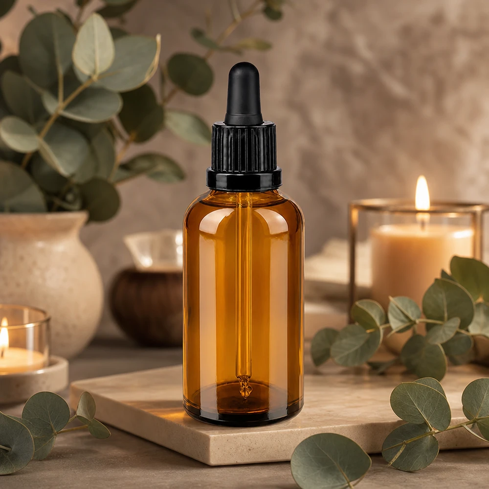 Wysokiej jakości butelka z pipetą o pojemności 50 ml wykonana z brązowego szkła OV BrownLine UT18/50 do aromaterapii