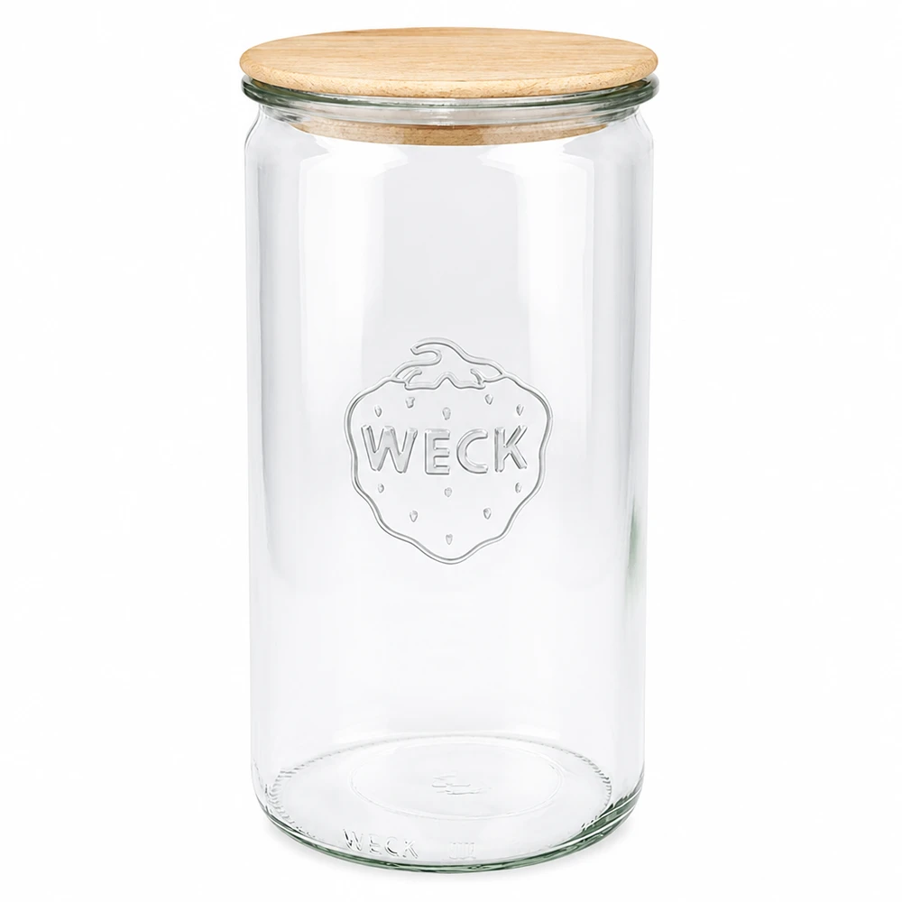 WECK słoik 1590ml z drewnianą pokrywką RR100 słoik do przechowywania przetworów przezroczysty pusty
