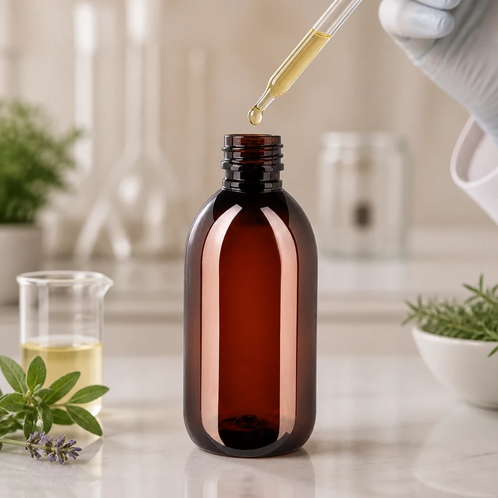 Butelka PET 250 ml z brązową nakrętką Standard UV-schützende PET Rundflasche 250ml braun mit Standardverschluss für Naturprodukte