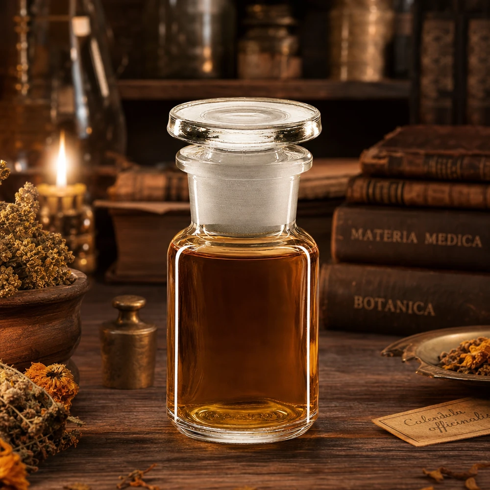 Okrągła butelka na ramię 50 ml z przezroczystym szklanym korkiem z szeroką szyjką Przezroczysta butelka apteczna z szeroką szyjką o pojemności 50 ml, z szklanym korkiem, wypełniona olejem o bursztynowym kolorze