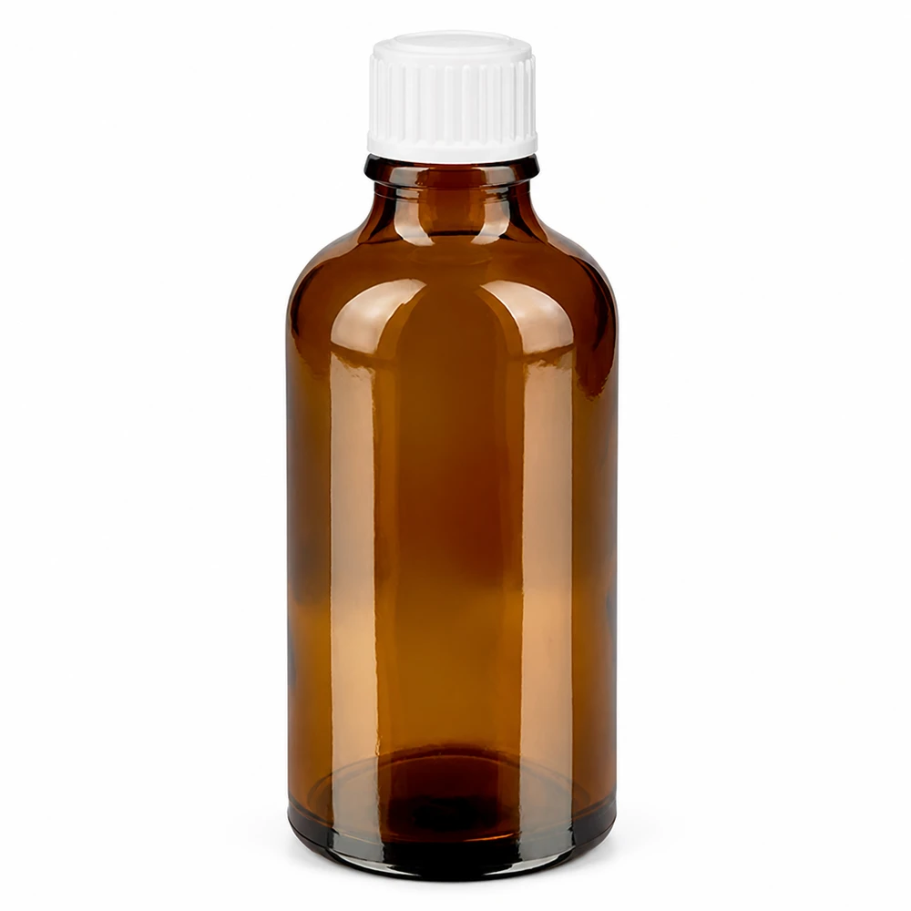 Butelka apteczna brązowa 50ml zakraplacz biały 0,8mm szt. Brązowa butelka z kroplomierzem o pojemności 50 ml, wykonana ze szkła aptecznego, z białą zakrętką i otworem kroplomierza o średnicy 0,9 mm