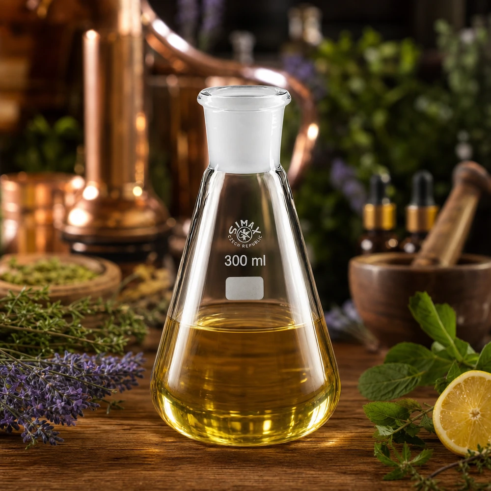 Kolba Erlenmeyera 300 ml ze standardowym szlifowanym złączem (29/32) Kolba Erlenmeyera 300 ml z szeroką podstawą i standardowym szlifem 29/32 do stabilnego przechowywania