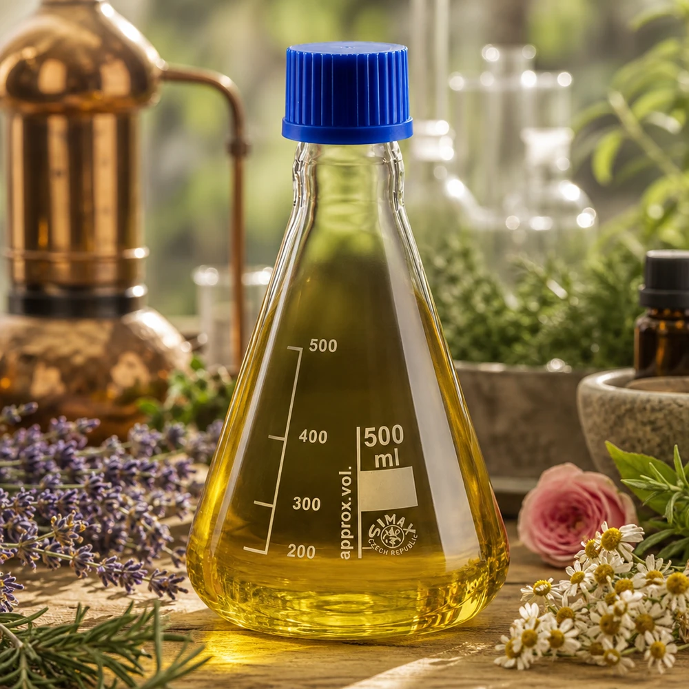 Kolba Erlenmeyera 500 ml z zakrętką Przezroczysta szklana kolba 500 ml o stożkowym kształcie, idealna do eksperymentów chemicznych