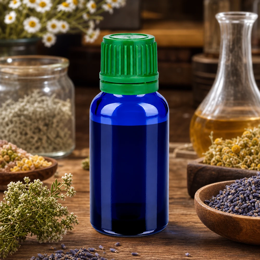 Kompaktowa butelka 20 ml z zieloną zakrętką idealna do naturalnych kosmetyków i esencji DIY