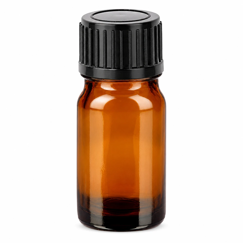 Butelka 5 ml 11 mm SV czarna STD BrownLine UT18/5 Butelka z bursztynowego szkła o pojemności 5 ml z czarną zakrętką do olejków eterycznych i aromaterapii