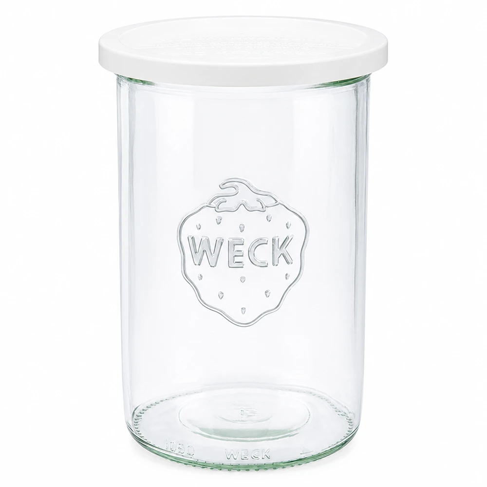 WECK słoik 1000ml z białą pokrywką RR100 przezroczysty szklany słoik z logo WECK