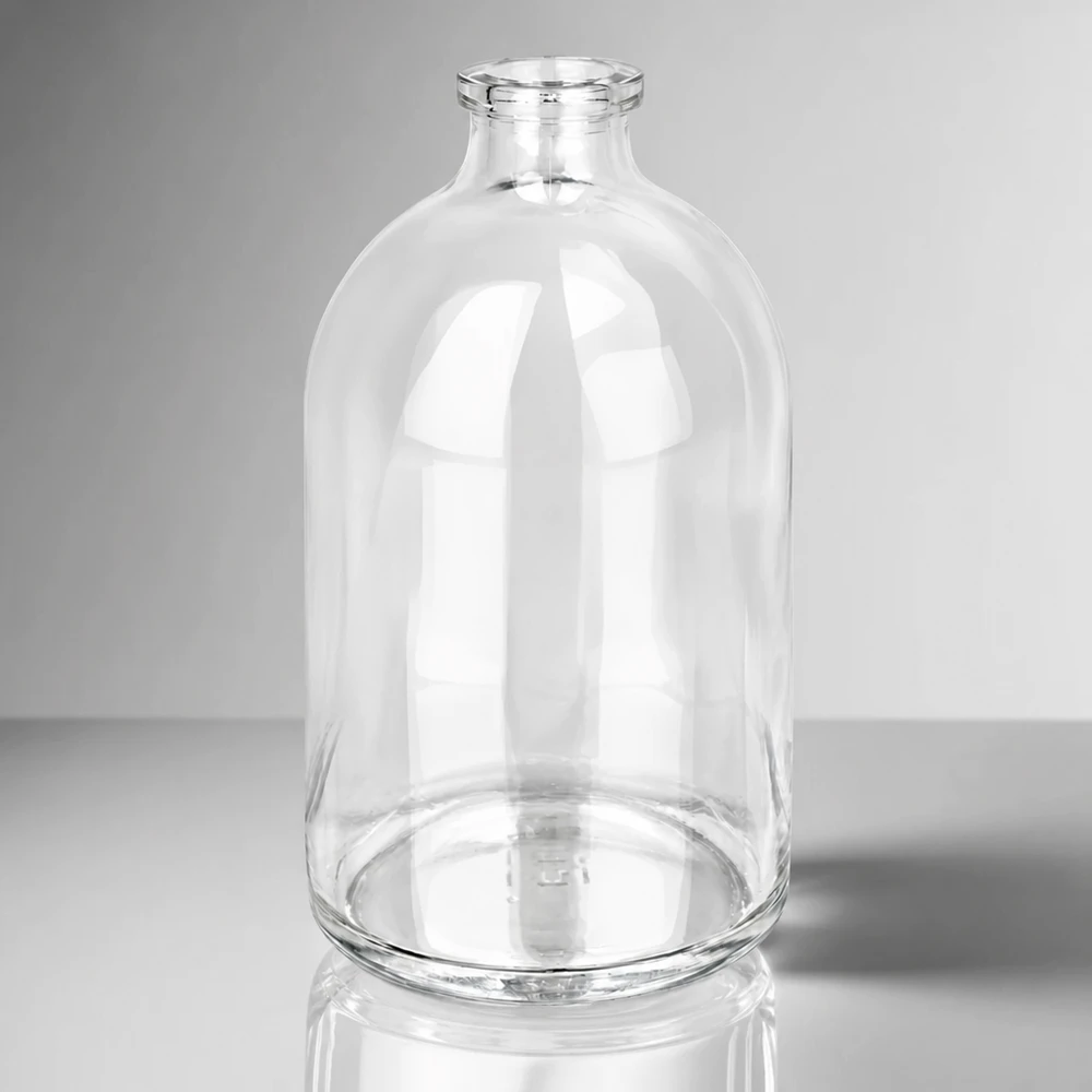 Butelka iniekcyjna z przezroczystego szkła 100 ml Zylindrische Pharmaglasflasche 100ml mit geradem Standring und konisch zulaufendem Hals
