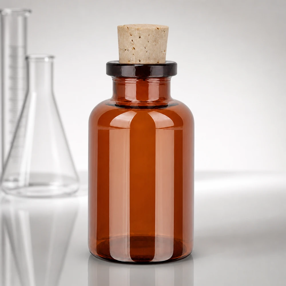 Butelka z bursztynowego szkła 20 ml z korkiem 11/14 mm Kleine Braunglasflasche zylindrisch 20ml mit Korken für Proben und Reagenzien