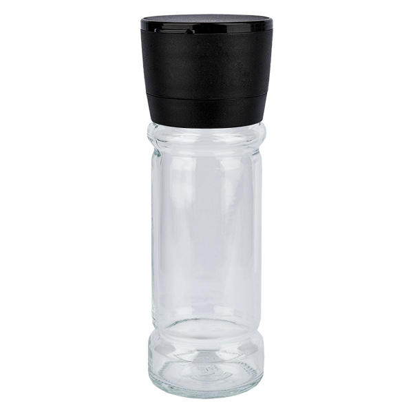 Słoik na przyprawy z przezroczystego szkła, pojemność 100 ml, z ceramicznym młynkiem w kolorze czarnym Słoik na przyprawy z przezroczystego szkła, pojemność 100 ml, z ceramicznym młynkiem w kolorze czarnym